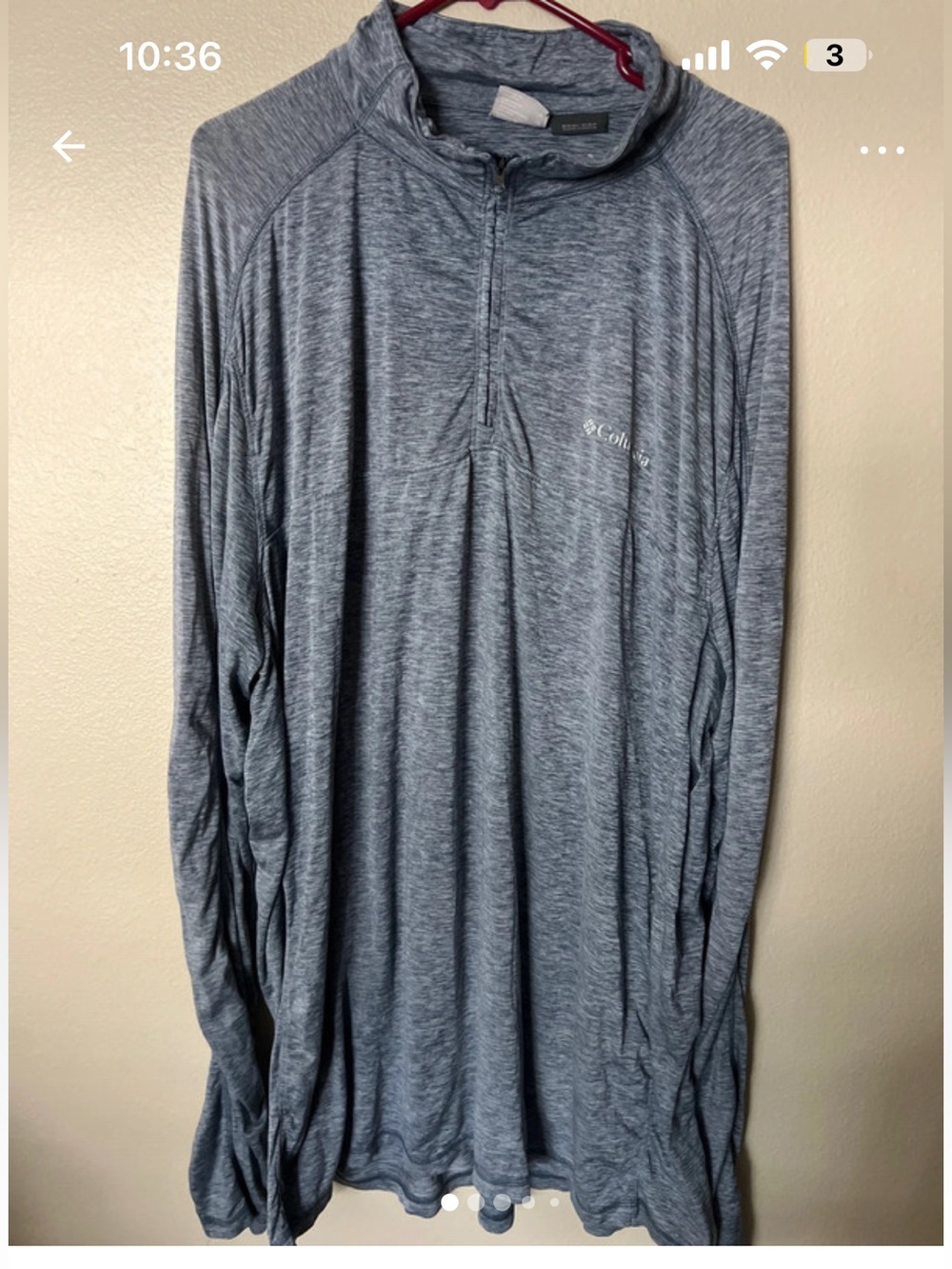 COLUMBIA MENS OMMI WICK  PULLOVER GRAY  XL/TG quarter zip